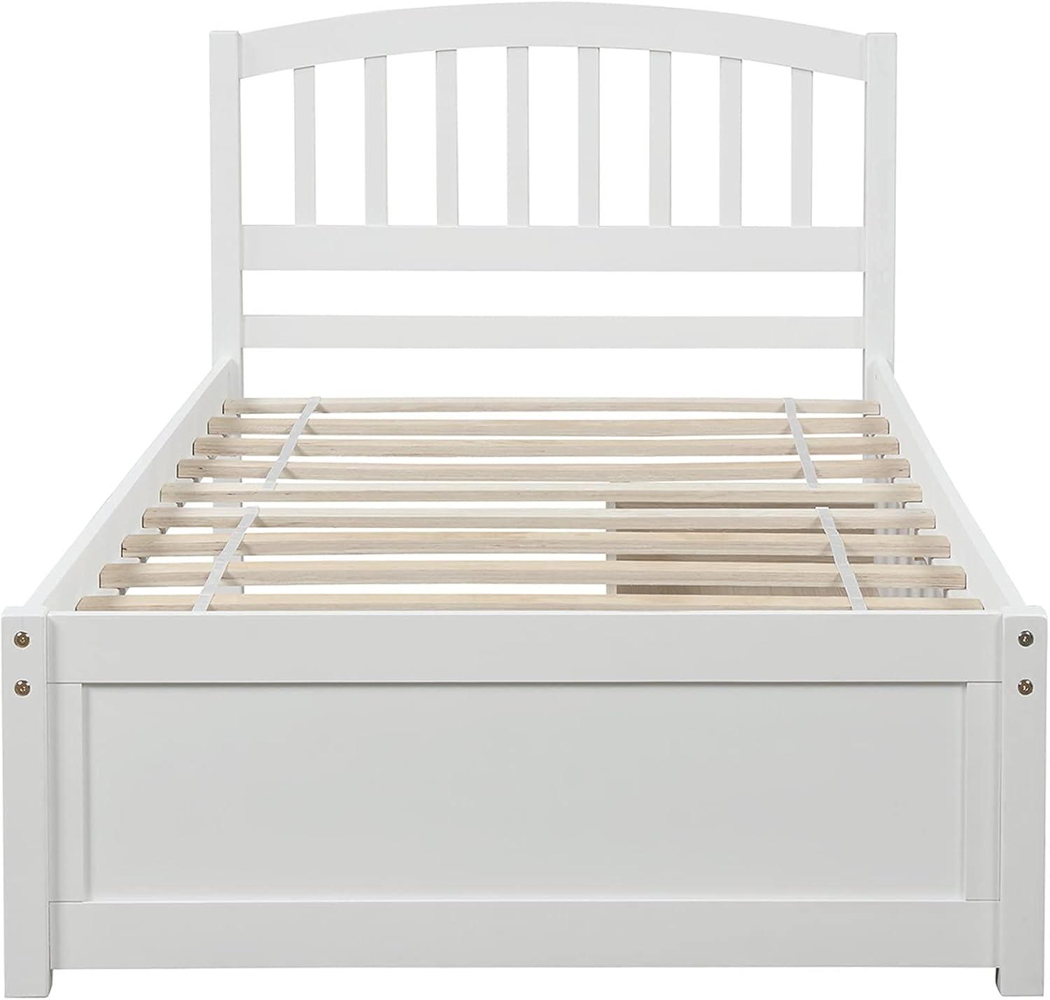 Solid Wood Platform Bed Twin Size with 2 Storage Drawers for Kids,Twin Size Low Platform Bed Frame with Curved Headboard,Footboard and Under Bed Space for Boys Girls Bedroom,Easy Assembly,White