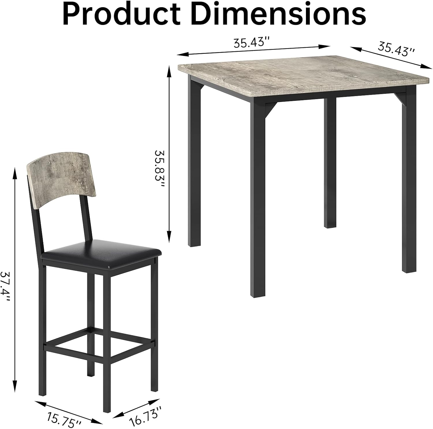 AWQM 5-Piece Dining Table Set, Dining Table Set for 4, Counter Height Table & 4 Bar Stools, Modern Kitchen Dining Set, with Upholstered Chairs, Compact Dining Set for Small Spaces, Gray