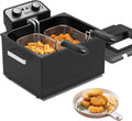 1800W 5 Liters/21 Cups Large Electric Deep Fryer with 3 Frying Baskets, Adjustable Temperature,View Window Lid,Countertop Stainless Steel Body Deep Fryer Pot,Perfect for Kitchen, Fry Fish for Home Use