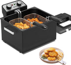 1800W 5 Liters/21 Cups Large Electric Deep Fryer with 3 Frying Baskets, Adjustable Temperature,View Window Lid,Countertop Stainless Steel Body Deep Fryer Pot,Perfect for Kitchen, Fry Fish for Home Use