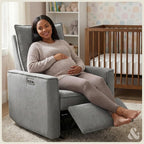 Nurture& Montauk Power Glider Recliner – Premium Nursery Recliner Chair with USB‑A/C, Adjustable Headrest & Gentle Glide, Stain‑Resistant Upholstery, Comfortable & Space‑Smart, Gray