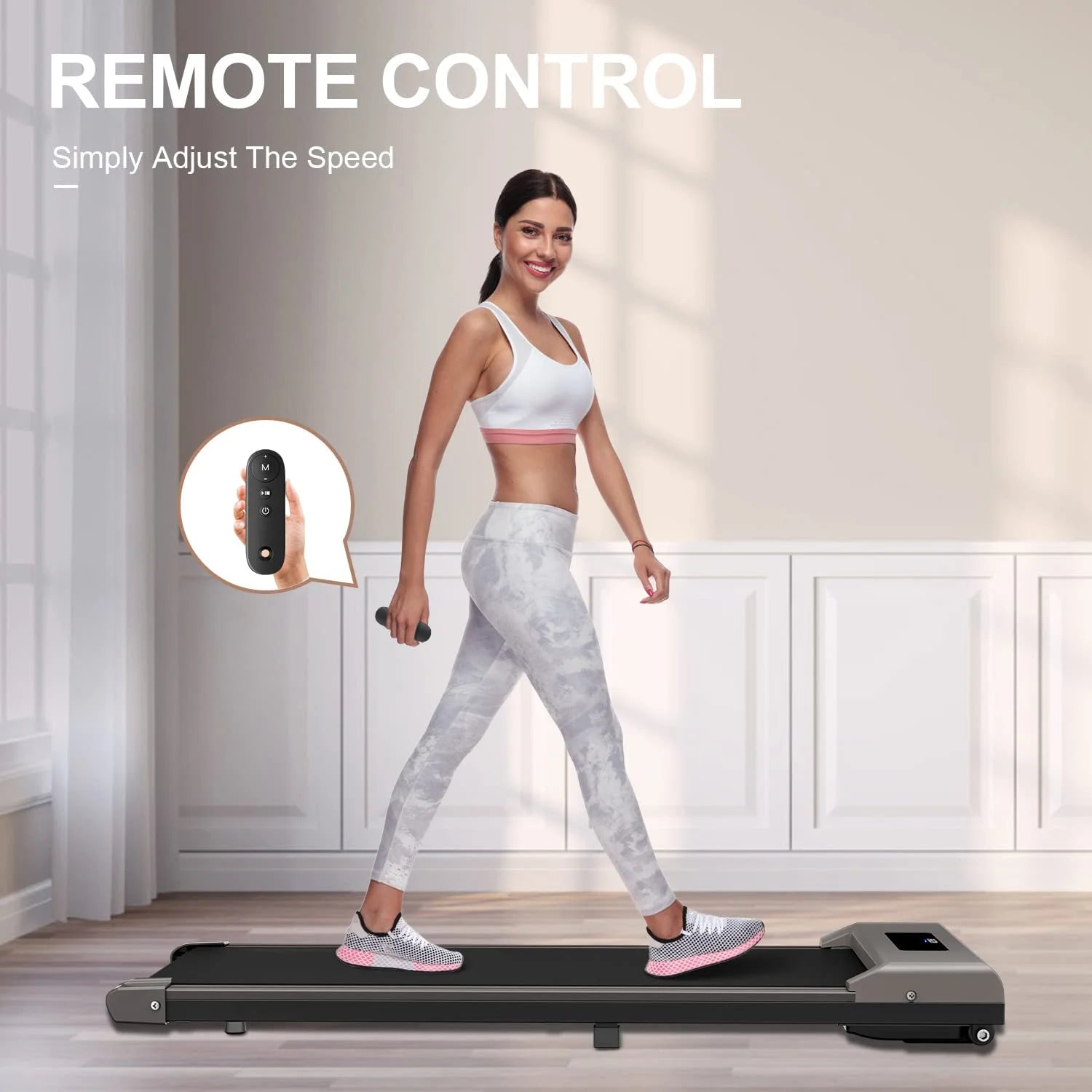 Bigzzia Walking Pad Under Desk Treadmill, Treadmills with Remote Control & LCD Display for Home Office, 265 lbs Max Weight, Pink