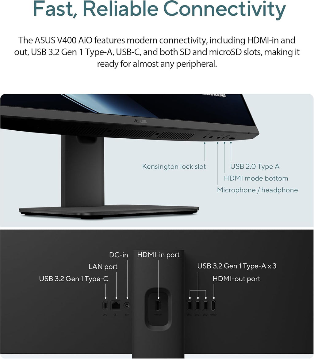 ASUS V470 All-in-One  27” FHD Anti-Glare Touch Display  16GB DDR5 RAM  1TB SSD  Intel® Core™ i5-13420H Processor  Windows 11 Home  Wired Keyboard and Mouse Included  V470VA-MS504T  Black