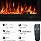 Valuxhome 50 inch Recessed Modern Electric Fireplace with WiFi Smart Control, 3 Top Light and Flame Colors, Timer&Thermostat, Overheating Protection, Logset and Crystal, Touch Screen, Black