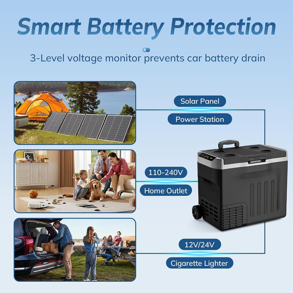 Antarctic Star 12 Volt Car Refrigerator,43QT(40L) Electric Cooler, -4℉~68℉ Portable Fridge Freezer,12V 24V DC 100-240V AC Car Fridge with Wheels&2 Baskets for Car,Camping,RV,BLACK