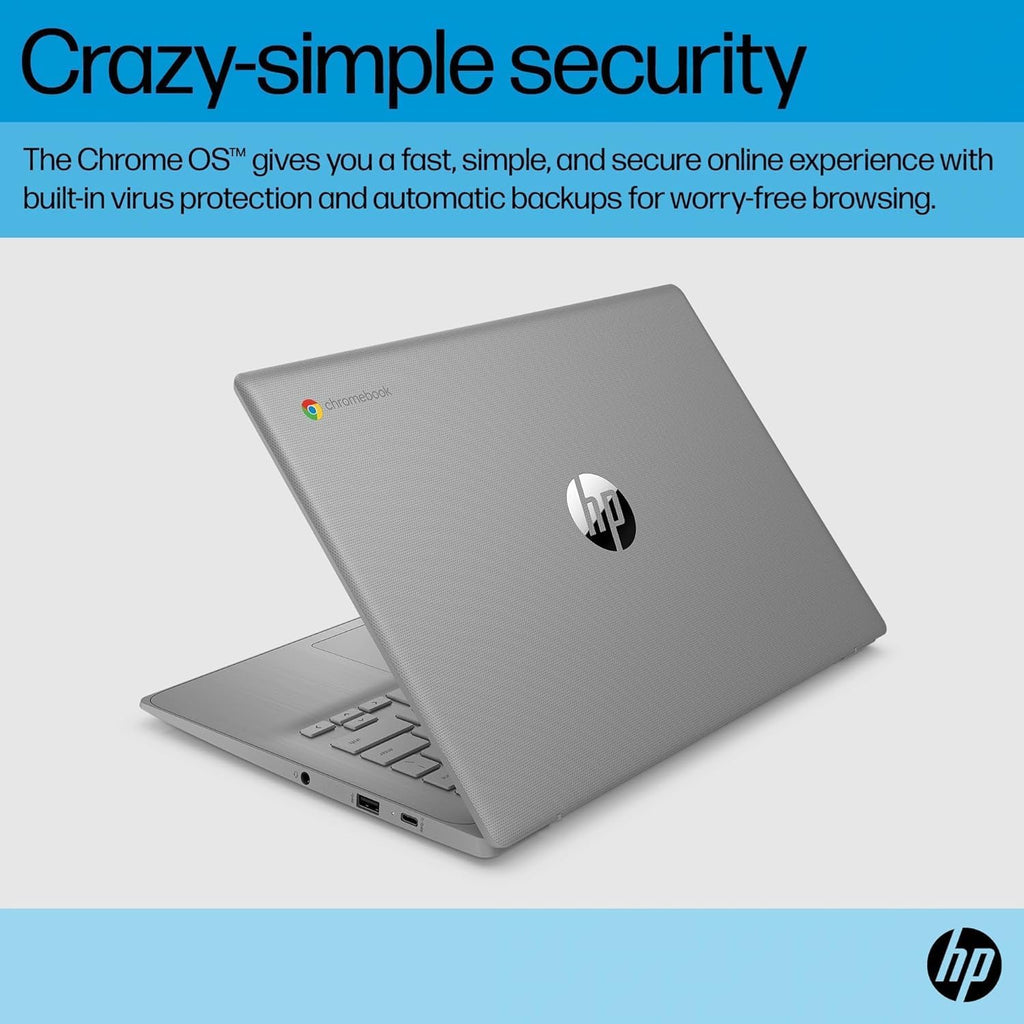 HP Chromebook 14 Laptop (14" Anti-glare  Intel 4-Core Celeron N4120  4GB RAM  128GB Storage (64GB+64GB SD)) for Home & Student  Lightweight  14-Hr Battery Life  Webcam  Wi-Fi  IST HUB  Chrome OS  Grey