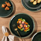 GBHOME Ceramic Dinnerware Sets for 4, 12 Pieces Stoneware Plates and Bowls Sets, Scratch Resistant Dishes, Dishwasher & Microwave Safe, Reactive Glaze-Earth Green