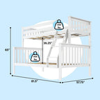 Max & Lily Bunk Bed Twin Over Full Size with Ladder, Solid Wood Platform Bed Frame with Ladder for Kids, 14" Safety Guardrails, Easy Assembly, No Box Spring Needed, White