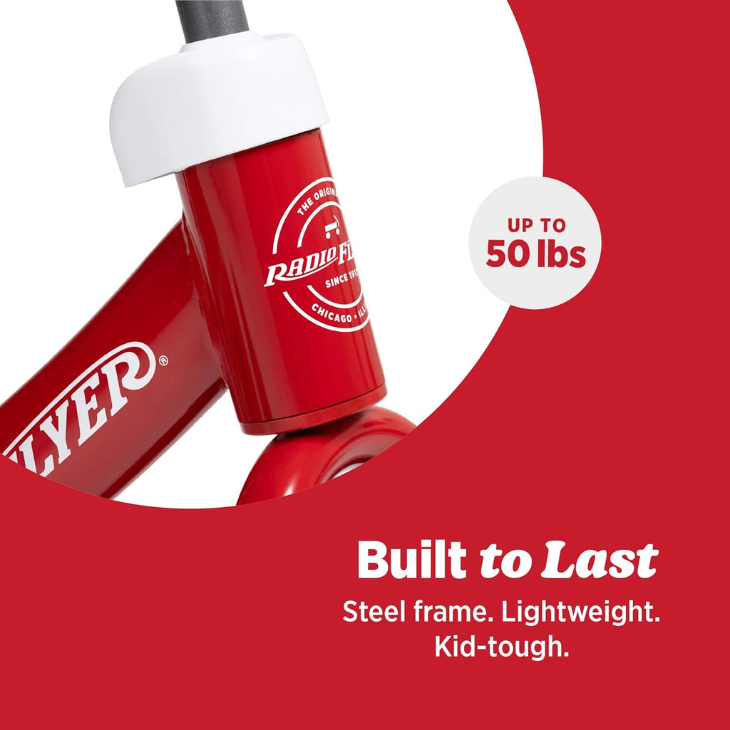 Radio Flyer Air Ride Balance Bike, Red, for Kids Ages 1.5-5, Pedal Free for Quick Learning, Rubber Air Tires, Adjustable Seat, Foot Rest, Ringing Bell, Kid & Toddler Balance Bikes (Amazon Exclusive)