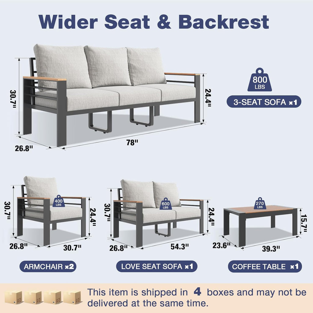 Aoxun Aluminum Patio Furniture Set 7 Seats  Oversized Outdoor Sectional with Washable Thick Cushions  Coffee Table and Waterproof Cover  Patio Conversation Sets for Porch  Balcony  Deck