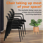 CLATINA Stackable Office Chair, Mesh Back Guest Chairs with Comfortable Leather Seat Arms Stacking Ergonomic Desk Chair No Wheels for Conference Waiting Reception School Stationary, Set of 4, Black