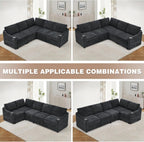 84" Chenille Modular Sleeper Sofa with Adjustable Backrests, Convertible Corner Sofa with USB Ports, L-Shape Sectional Couch with Pull-Out Bed & Storage Space for House, Living Room, Black