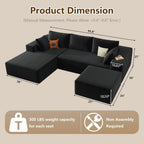 96" U-Shape Cloud Couch, Modern Modular Sectional L-Shape Sofa with Ottoman, Corduroy Upholstered Couches Deep Seat Sleeper Chaise Longue for Living Room, No Assembly Required(Black, Left Facing)