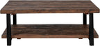 Alaterre Furniture Pomona Living Room 48 Inch Rectangular Solid Wood Coffee Table with Storage Shelf & Metal Legs – Rustic Industrial Farmhouse Large Living Room Table (Rustic Brown)