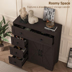 Vabches Farmhouse Storage Cabinet with 2 Doors and 4 Drawers, Freestanding Bathroom Storage Cabinet Kitchen Pantry, Floor Cupboard for Living Room/Bathroom/Kitchen,Espresso
