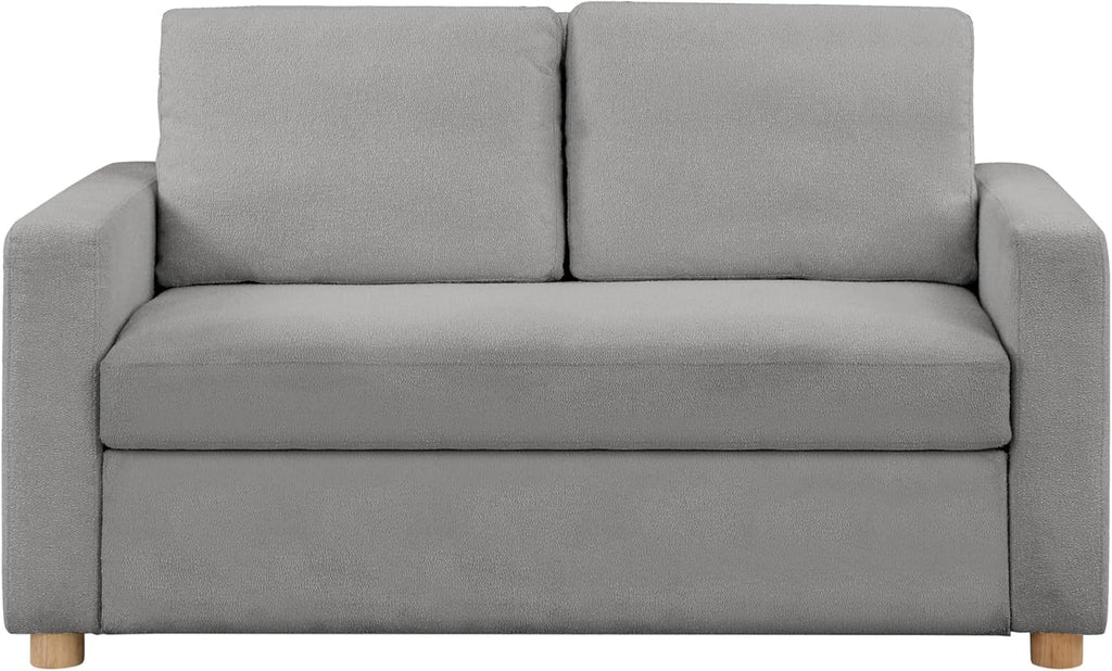 Serta Tulsa 66.1" Convertible Sleeper Loveseat, Full Size, Dreamcoil Comfort, FingerGuard Pinch Point Protection, Boucle Fabric, Grey