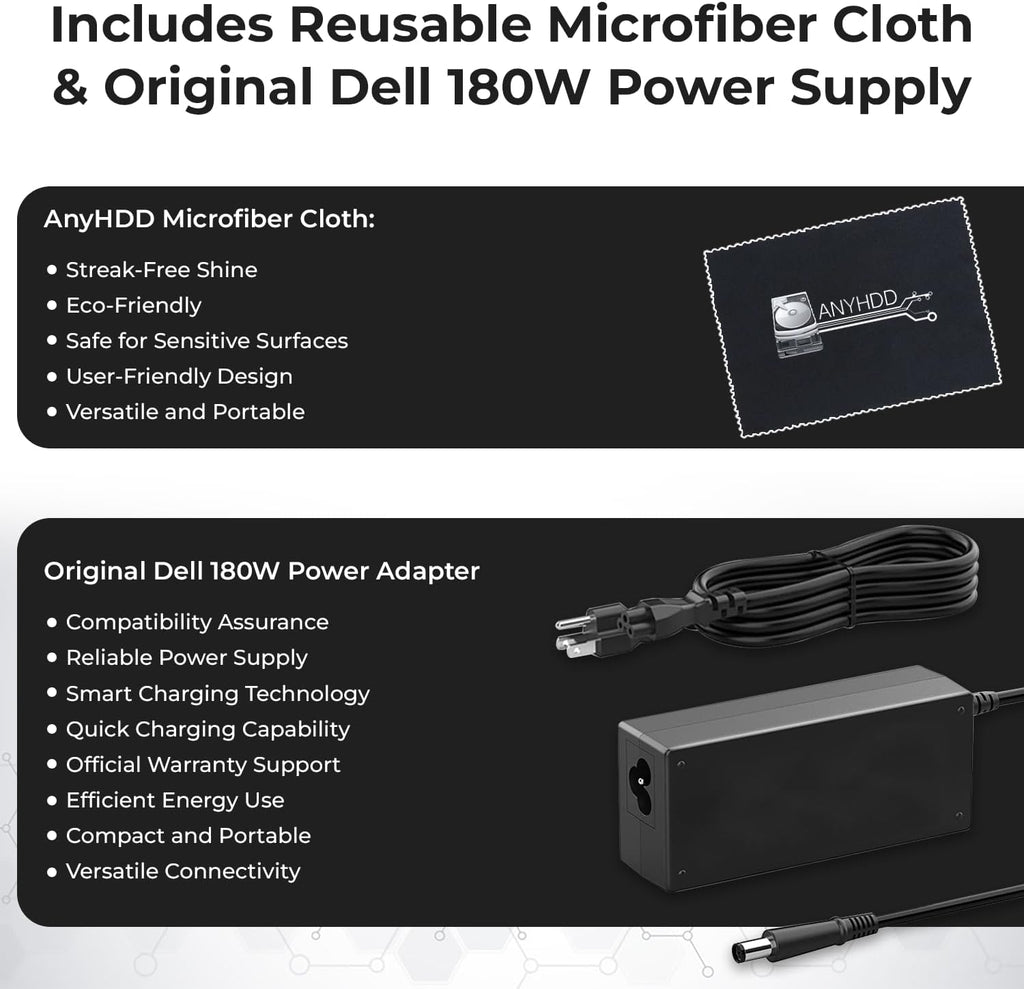 Dell WD19TB Thunderbolt Docking Station with 180W AC Power Adapter (130W Power Delivery) + HDMI Cable + DisplayPort Cable + Thunderbolt Cable + Microfiber Cloth Included