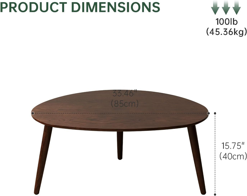 Small Oval Coffee Table, Mid Century Modern Coffee Table for Living Room, 100% Solid Oak Wood Side Table End Tables for Home (Walnut Wood Color, 33.46''x22.83''x15.74'')