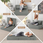 FILUXE Folding Sofa Bed | Convertible Sleeper Chair Bed for Adults, Fold Out Chair to Bed Linen Futon Chair with Pillow, for Home Dorm Apartment RV Living Room, Standard Size, Light Gray