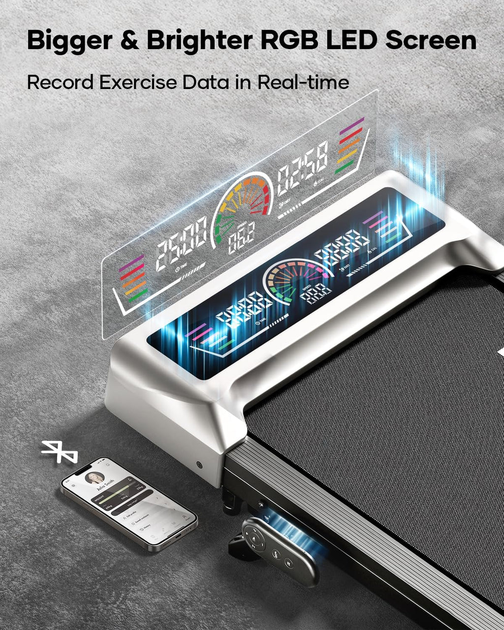 TOPUTURE Walking Pad with 10% Incline, 3.0HP Brushless Quiet Under Desk Treadmill, Portable Treadmills for Home/Office, Running Machine 300 lbs Capacity with RGB LED Screen, Remote Control/App Control