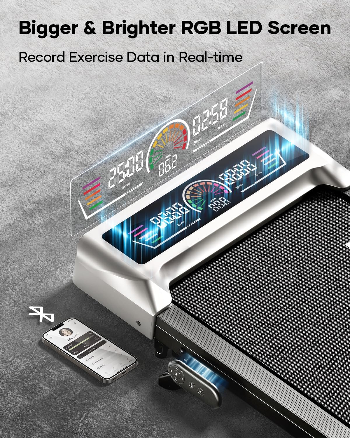 TOPUTURE Walking Pad with 10% Incline, 3.0HP Brushless Quiet Under Desk Treadmill, Portable Treadmills for Home/Office, Running Machine 300 lbs Capacity with RGB LED Screen, Remote Control/App Control