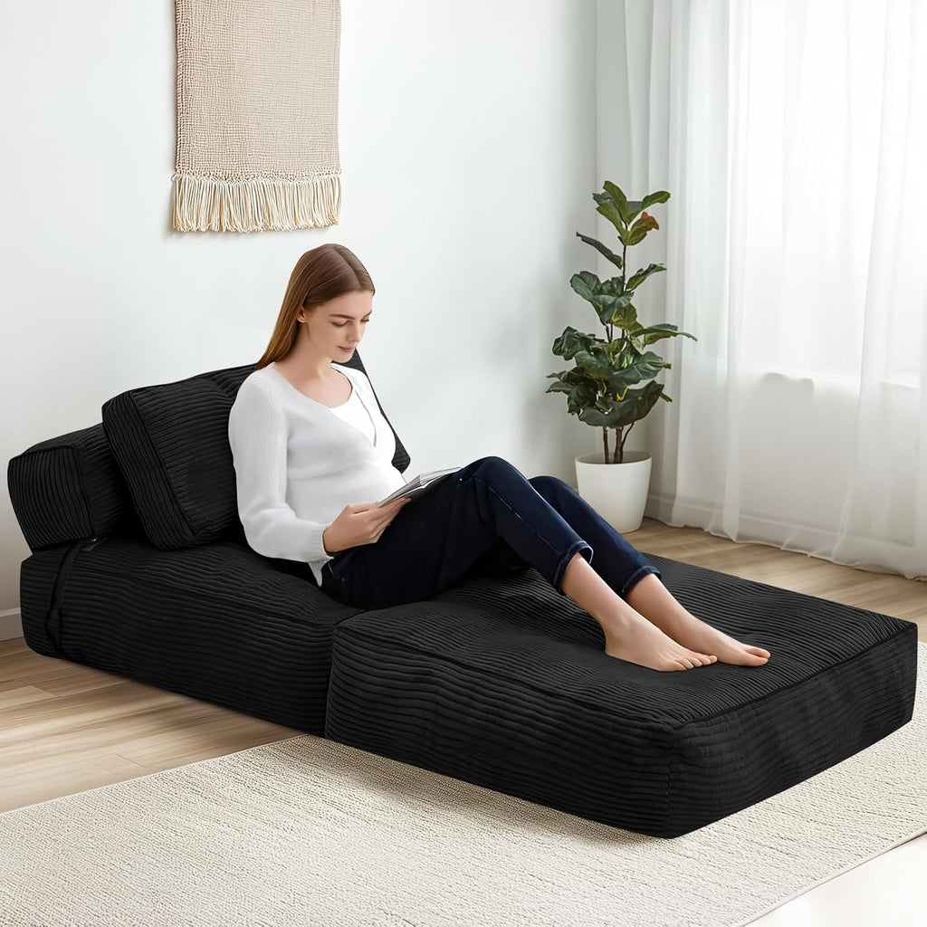 tantohom Folding Sofa Bed, Convertible Sleeper Chair with Pillow Foldable Mattress with Back Support,Space-Saving Sofa for Living Room,Bedroom (Black)
