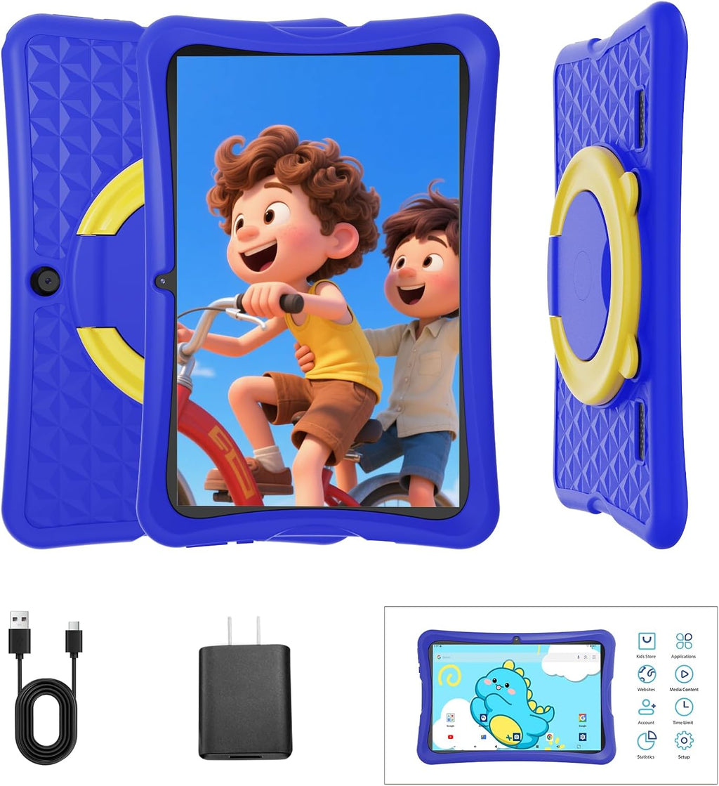 DigiLand Kids Tablet 10.1 inch,Android 15 Tablets,6GB RAM+64GB ROM (Expand to TF) Parental Control,Kids Software Pre-Installed,Dual Camera 2MP+5MP,Android Learning Tablet with Proof Case(Blue)