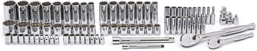 GEARWRENCH 76 Pc. 1/4" & 3/8" Drive 12 Pt. Standard & Deep Mechanics Tool Set, SAE/Metric - 80948