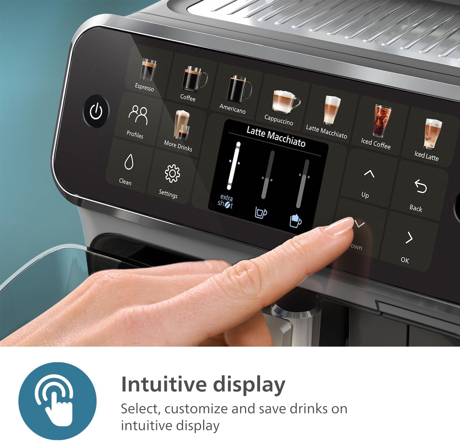 PHILIPS 5500 Series Fully Automatic Espresso Machine - LatteGo Milk System, 20 Coffee Varieties, Intuitive Touch Display, SilentBrew, 100% Ceramic Grinder, AquaClean Filter, Grey Chromed (EP5544/90) (Renewed)