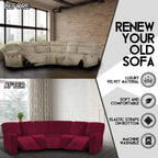 ULTICOR 7-Piece L Shape Sectional Recliner Sofa Covers, Velvet Stretch Reclining Couch Covers for Reclining L Shape Sofa, Thick, Soft, Washable (Burgundy - Wine, L Shape 5 Seat Recliner Cover)