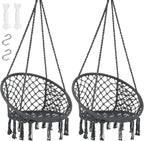 SUNCREAT Hammock Chair Hanging Macrame Swing with Hardware Kits, Max 330 Lbs, Handmade Knitted Mesh Rope Swing Chair for Indoor, Outdoor, Bedroom, Patio, Yard, Garden, Pack of 2, Grey