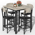 AWQM 5-Piece Dining Table Set, Dining Table Set for 4, Counter Height Table & 4 Bar Stools, Modern Kitchen Dining Set, with Upholstered Chairs, Compact Dining Set for Small Spaces, Gray