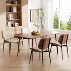 Dining Chairs Set of 4, Mid Century Modern Dining Room Chairs, Upholstered Faux Leather Kitchen Chair with Walnut Bentwood Back for Kitchen Dining Room Living Room, Beige