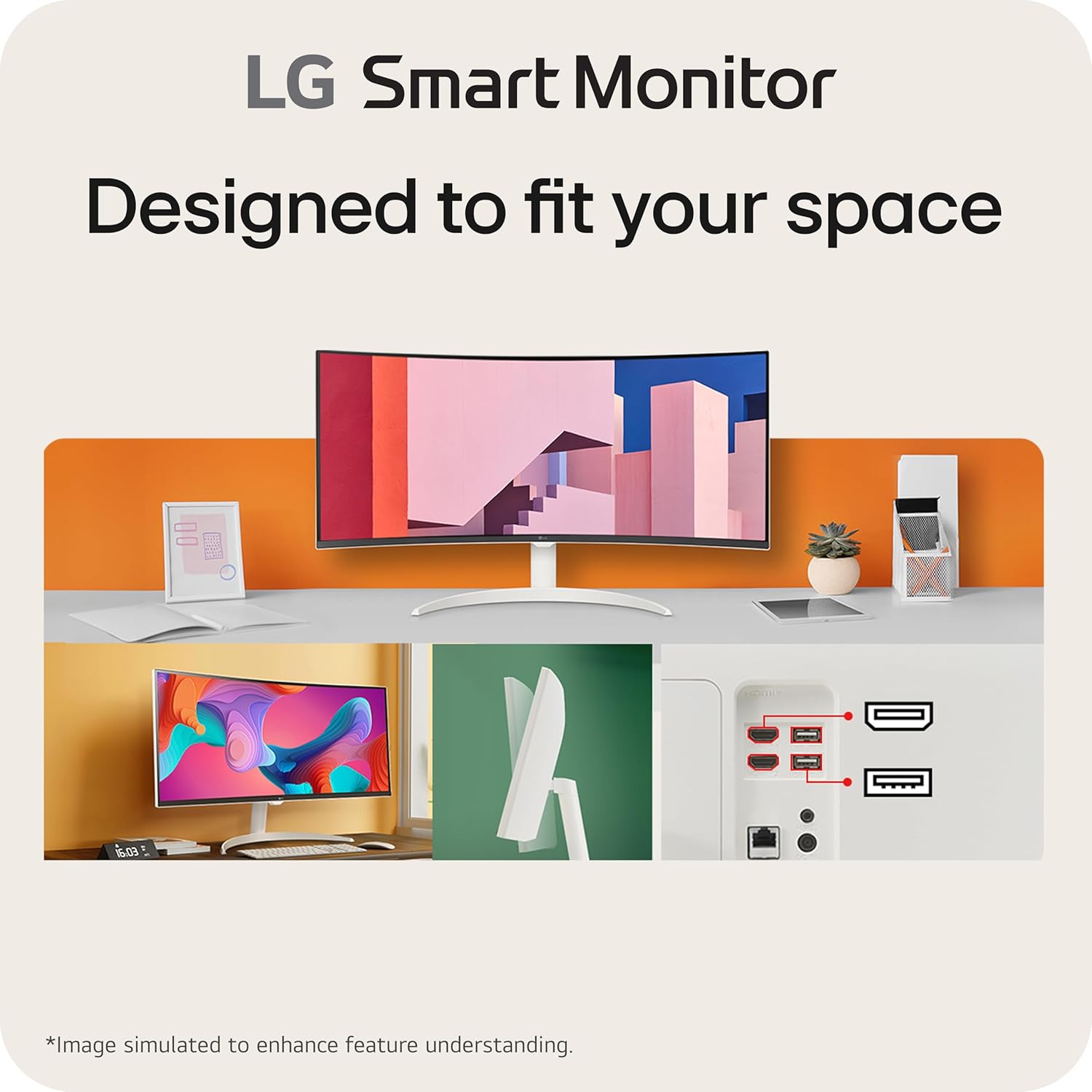 LG 34SR60QC-W 34-inch QHD (3440x1440) Curved Smart Monitor with Streaming  UltraWide Screen  webOS  HDR10  100Hz  Built-in Speaker  AirPlay2  Screen Share  Bluetooth  ThinQ App  White