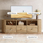 Tribesigns 70.87" TV Stand for TVs up to 80", Modern Curved Media Console with 3 Drawers and Open Storage, Fluted Entertainment Center for Living Room, Brown