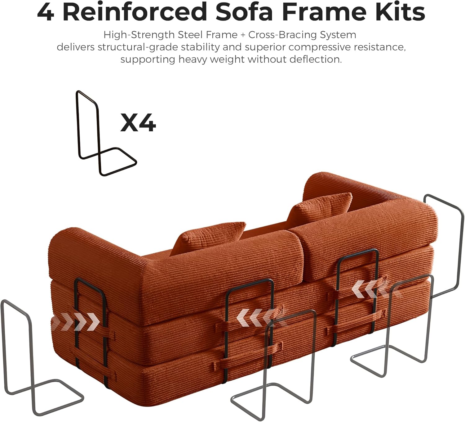 79'' Convertible Sofa Bed, 5-in-1 Folding Corduroy Sleeper Couch with Pull Out Bed, Oversized Modular Floor Sofa, No Assembly, Space-Saving Guest Bed for Apartment Living Room Bedroom (Orange) | Convertible Sofa Bed