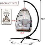 Hanging Egg Swing Chair Outdoor Hammock with Stand, Wicker Rattan Patio Chair, Swings for Adults, Chairs Outside, Patio, Bedroom, Garden & Balcony