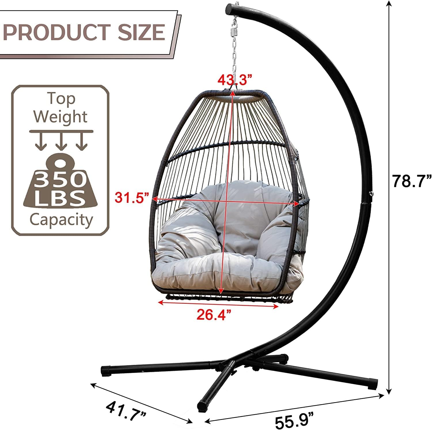 Hanging Egg Swing Chair Outdoor Hammock with Stand, Wicker Rattan Patio Chair, Swings for Adults, Chairs Outside, Patio, Bedroom, Garden & Balcony