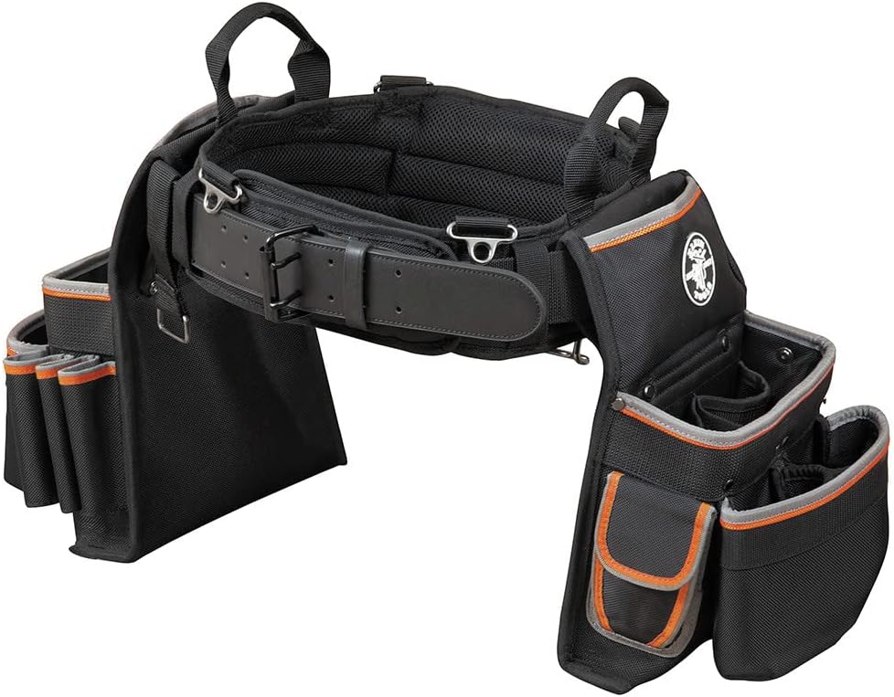 Klein Tools 55428 Tradesman Pro Electrician's Padded Tool Belt and Tool Pouch Combo for Long-wear Comfort and Durability Size Large