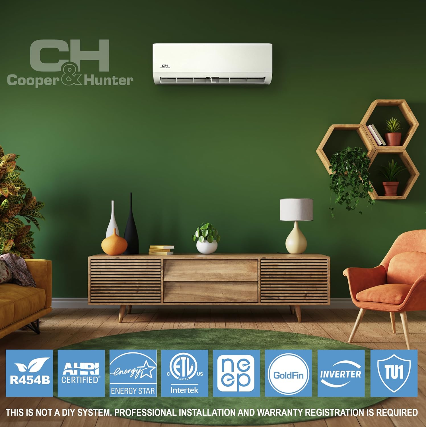 Cooper & Hunter 36,000 BTU 230V Single Zone Wall Mount Ductless Mini Split Air Conditioner & Heat Pump – 19.5 SEER2 – 25FT Installation Kit – Pre-Charged Inverter System