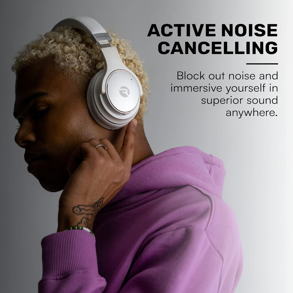Raycon Everyday Bluetooth Headphones - Over The Ear, Active Noise Cancelling Wireless Headphones + Awareness Mode, Bluetooth Headset with Mic, 40 Hours of Battery Life (Rose Gold)