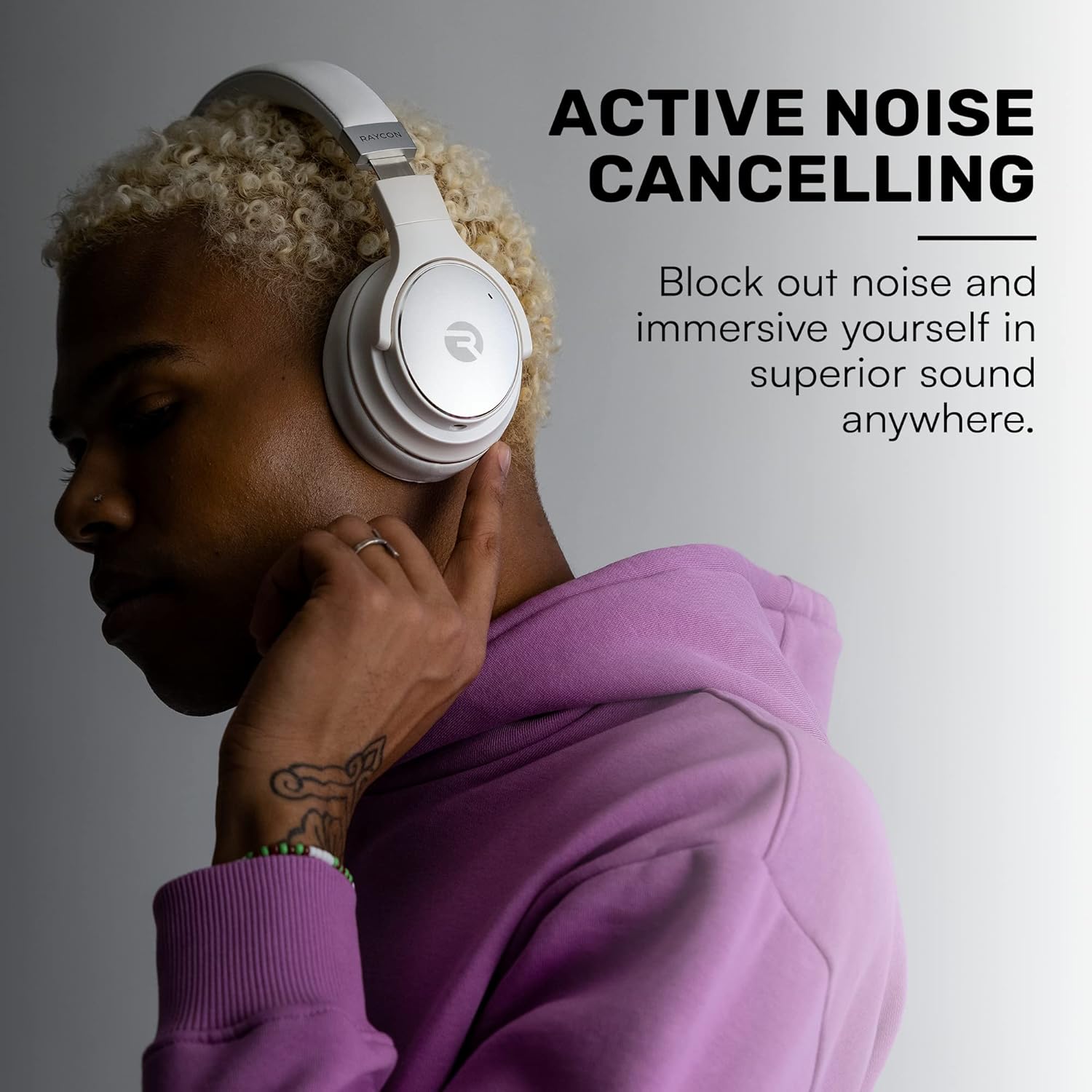 Raycon Everyday Bluetooth Headphones - Over The Ear, Active Noise Cancelling Wireless Headphones + Awareness Mode, Bluetooth Headset with Mic, 40 Hours of Battery Life (Rose Gold)