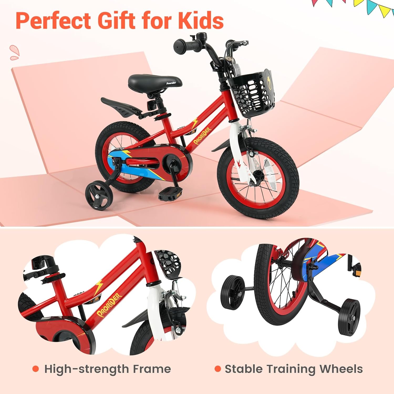 BABY JOY Kids Bike, 12 14 16 18 Inch Boys Girls Bike for 3-8 Years w/Training Wheels, 20 Inch Children Bicycle for 8+ Teens w/Kickstand, Handbrake, Coaster Brake & Removable Basket, Sporty Bicycle