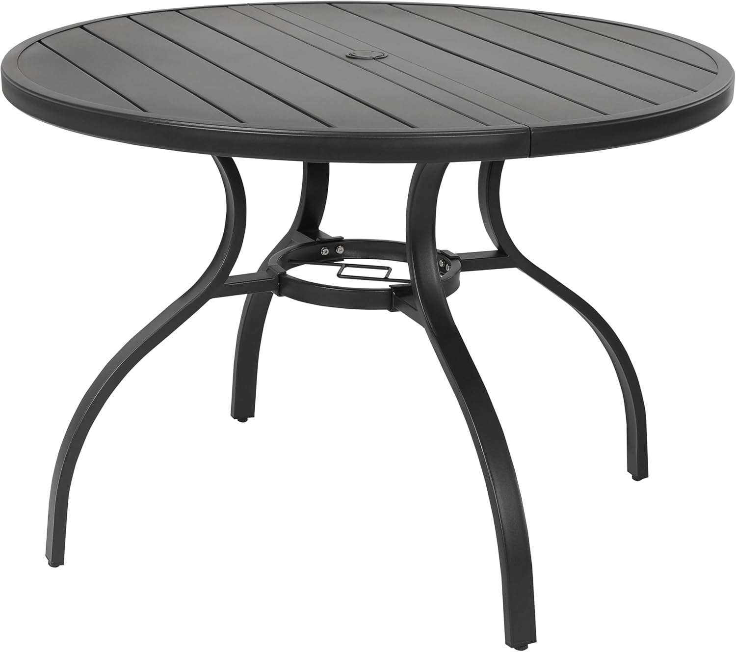 NUU GARDEN 41" Round Metal Outdoor Patio Dining Table for 4, All-Weather Slatted Outdoor Table with 1.57" Umbrella Hole and Adjustable Feet for Lawn Garden Backyard, Black