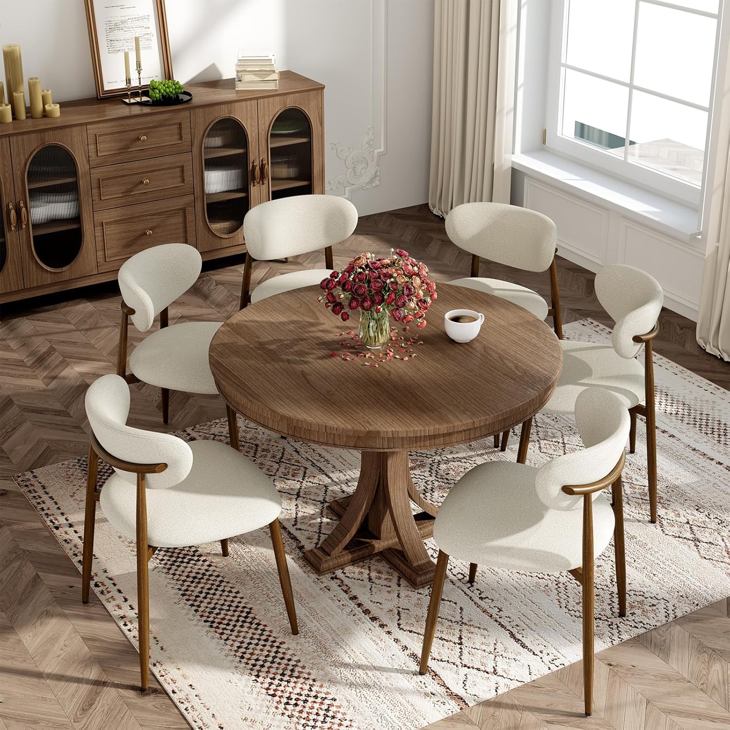 Dining Chairs Set of 4, Curved Back Kitchen Room Chairs with Metal Legs and Anti Slip Pads, Upholstered Dining Chair for Home and Restaurant, Beige