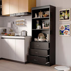 70" H Black Bookshelf with Drawers, Tall Bookcase with 3-Tier Open Shelves, Bookshelf and Bookcase with Storage Cabinet for Home Office,Living Room(Black,6-Tier)