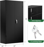 Greenvelly Metal Cabinet with Lock, 72" Metal Storage Cabinet with 2 Doors and Adjustable 4 Shelves, Locking Cabinet for Home Office, Garage(32" W x 16" D), Black