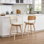 Swivel Counter Height Barstools, 26" Natural Wood Bar Stools Set of 2, Kitchen Counter Stools with Wooden Legs, Linen Fabric Island Chairs for Kitchen Island and Home Pub, Beige + Natural Finish