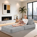 HABUTWAY Folding Sofa Bed, Convertible Sleeper Chair Bed w/Dual-Pillow & Handle, Foldable Floor Sofa Lounge w/Back Support for Living Room, Bedroom, Apartment, Office, Single, Light Grey