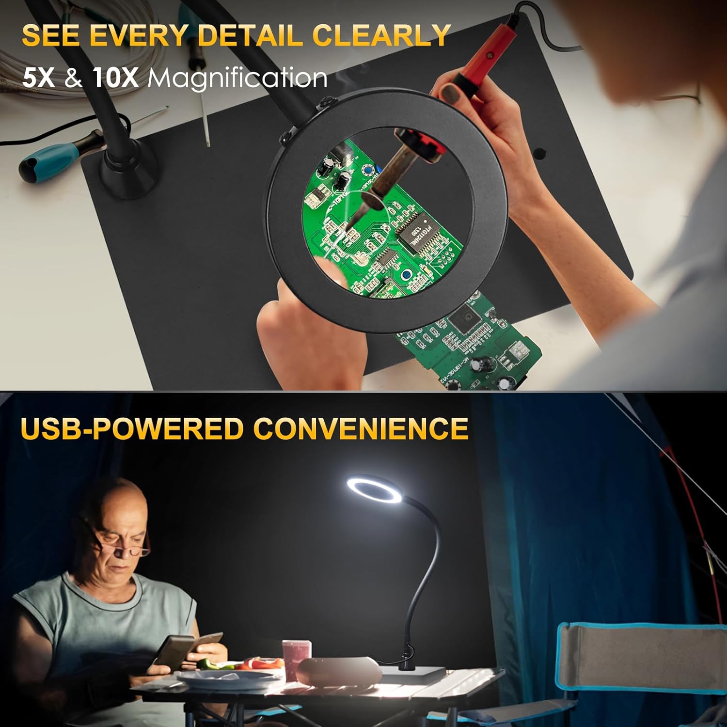 Helping Hands Soldering Station with Heavy-Duty Steel Base, Non-Slip Silicone Pad, 10+ Magnetic Accessories Kit, 10X 5X Magnifying Lamp, Third Hand Soldering Tool for Craft PCB Jewelry Making Modeling